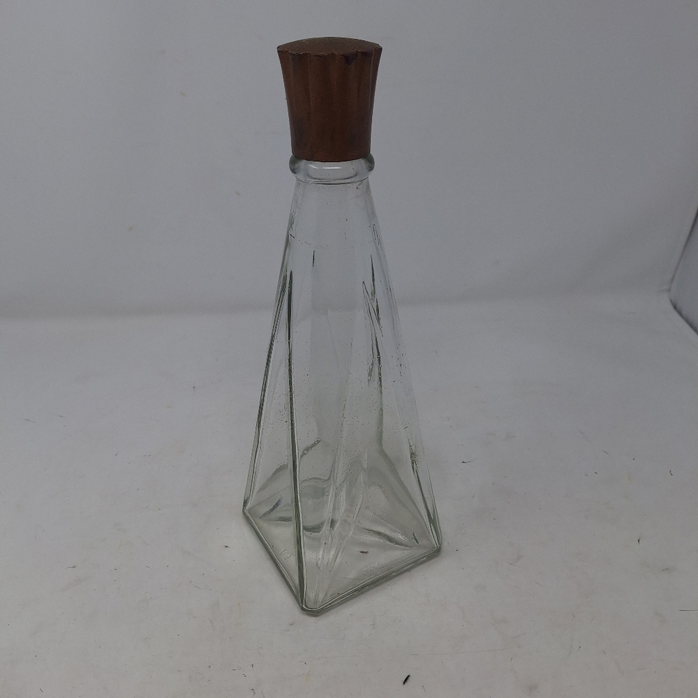Vintage Schenley Triangular Clear Glass Whiskey Decanter Bottle With Cap Vase